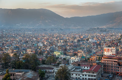 The cityscape of kathmandu city the capital of nepal asia during sunset