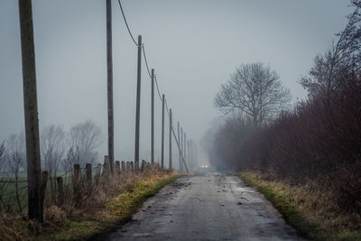 Road amidst bare trees against clear sky