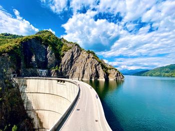 Scenic view of dam against sky