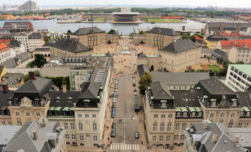 High angle view of buildings in city