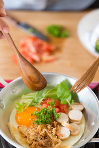 Close-up of salad in bowl on table