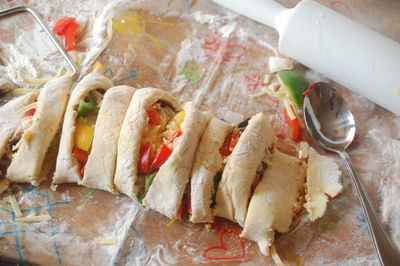 High angle view of food on table