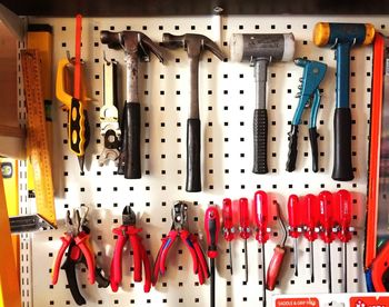 Various tools on table at workshop