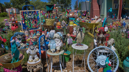 High angle view of toys in market