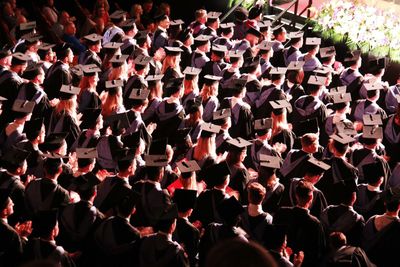 High angle view of graduation ceremony with graduates 