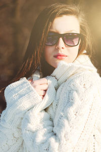 Portrait of woman in snow