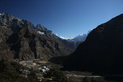 Scenic view of himalayan mountains against clear blue sky