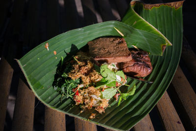 Close-up of food served on leaves