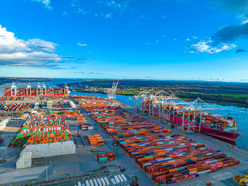 High angle view of townscape against sky