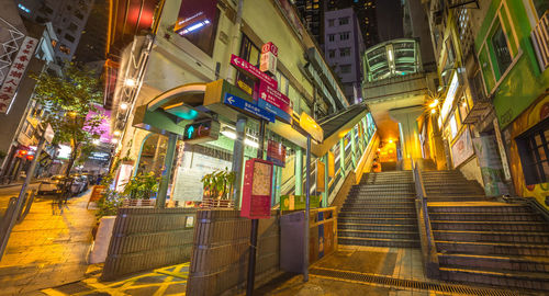 Low angle view of illuminated building at night