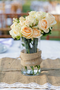 Close-up of rose bouquet on table