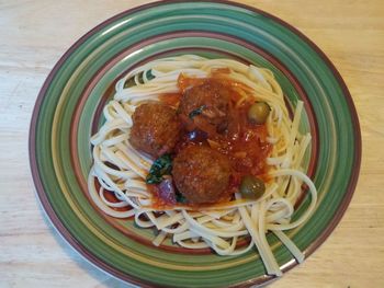 High angle view of food in plate