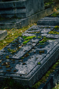 High angle view of stones on footpath