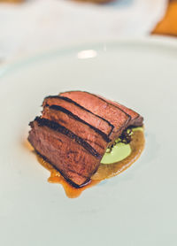 Close-up of dessert in plate on table