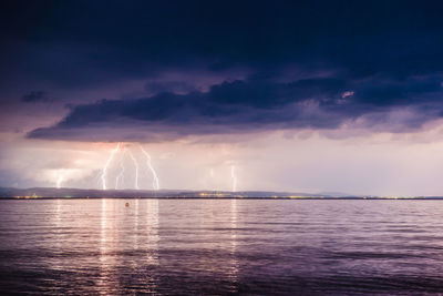 Scenic view of sea against sky at night