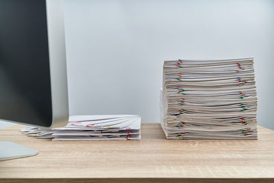 Stack of books on table