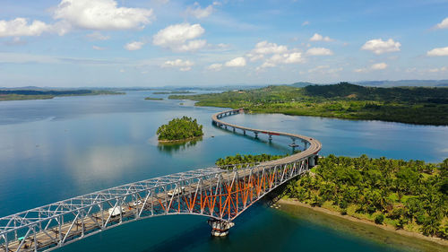 The san juanico bridge, view from leyte, towards samar. philippines. road bridge between the islands