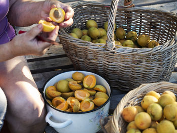 Fruits in basket at market stall