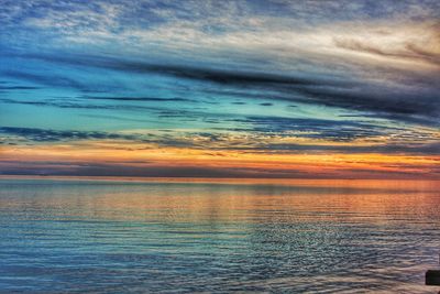 Scenic view of sea against dramatic sky