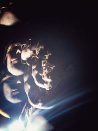 Close-up of illuminated flower against sky at night