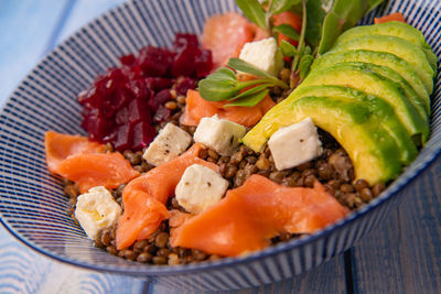 Close-up of food in plate on table