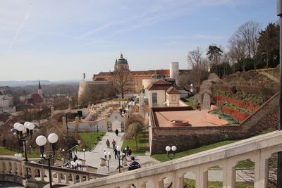 High angle view of buildings in town