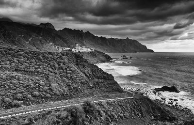 Scenic view of sea against cloudy sky