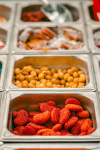 High angle view of food for sale at market stall