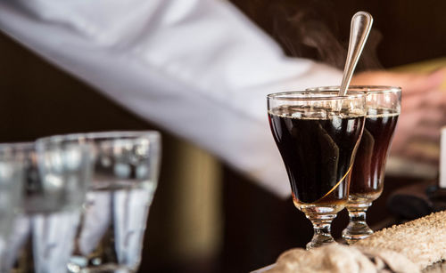 Irish coffee being served. 