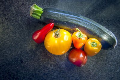 High angle view of bell peppers
