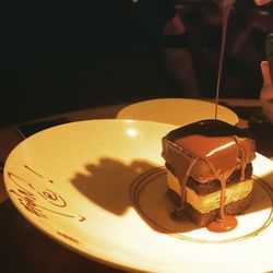 Close-up of dessert in plate on table