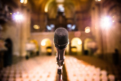 Close-up of illuminated microphone