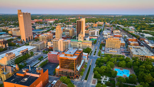 High angle view of buildings in city