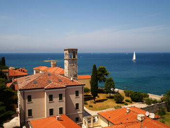 High angle view of sea against sky