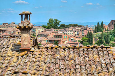 View of residential district against sky