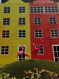 Full length of woman against red building