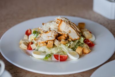 High angle view of food in plate