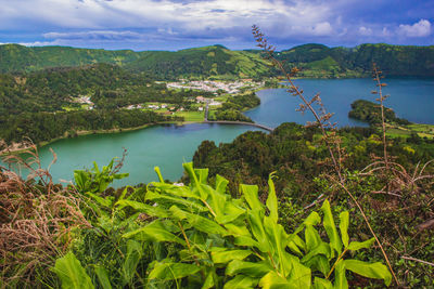 Scenic view of lake against sky