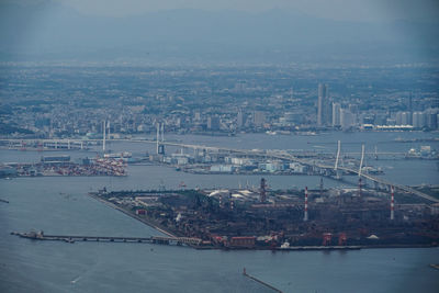 High angle view of cityscape against sky