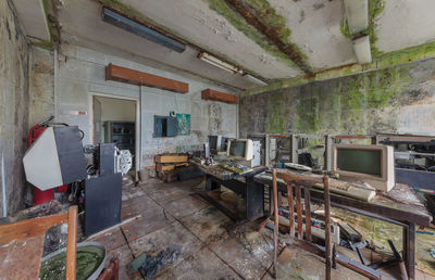 Old computers from the 80s in an abandoned computing center