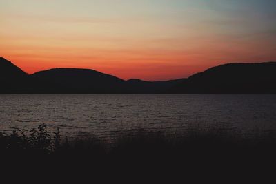 Scenic view of lake against sky during sunset