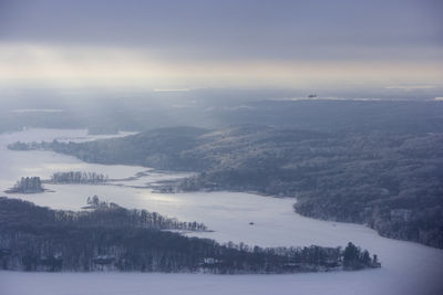 Scenic view of snow covered landscape against sky