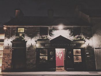 Illuminated building at night