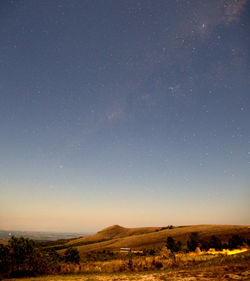 Scenic view of field against sky at night