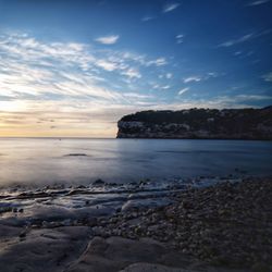 Scenic view of sea against sky during sunset