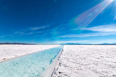 Scenic view of desert against blue sky