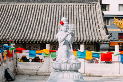 Statue of buddha against building