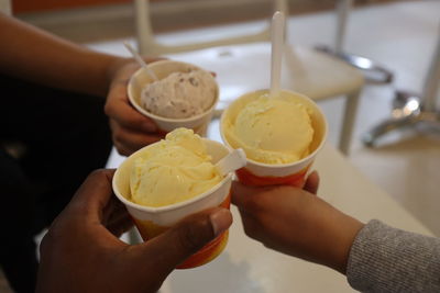 Close-up of hand holding ice cream