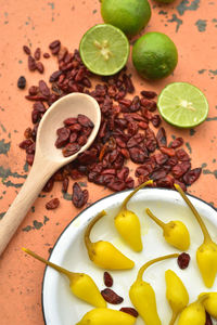 Directly above shot of chili pepper in plate on table