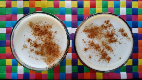 Directly above shot of cappuccino on table